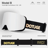 DOTUGE DGZ-Z19XS Series Ski Goggles with Magnetic Quick-Change Lens, Double-Layer Anti-Fog UV400 HD Coated Lenses, Compatible with Prescription Glasses, for Snow Sports, Climbing, and Mountain Adventures (E)