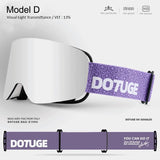 DOTUGE DGZ-Z19XS Series Ski Goggles with Magnetic Quick-Change Lens, Double-Layer Anti-Fog UV400 HD Coated Lenses, Compatible with Prescription Glasses, for Snow Sports, Climbing, and Mountain Adventures (H)