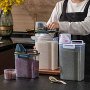 Airtight Food Storage Container with Measuring Cup for Rice, Grains, and Pet Food – Transparent Plastic Canister with Locking Lid, Silicone Seal, and Pour Spout for Kitchen Organization and Freshness (M, White) In Australia - Darrahopens