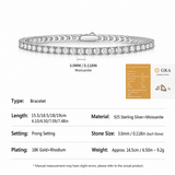 Elegant Moissanite Tennis Bracelet in 925 Sterling Silver with 18K Gold and Rhodium Plating, Featuring Certified Sparkling Stones for Daily Wear and Formal Occasions, Available in Multiple Lengths and Stone Sizes (3.0mm, 15.5cm（6.1in）)