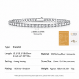 Elegant Moissanite Tennis Bracelet in 925 Sterling Silver with 18K Gold and Rhodium Plating, Featuring Certified Sparkling Stones for Daily Wear and Formal Occasions, Available in Multiple Lengths and Stone Sizes (4.0mm, 15.5cm（6.1in）)