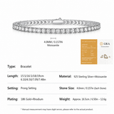 Elegant Moissanite Tennis Bracelet in 925 Sterling Silver with 18K Gold and Rhodium Plating, Featuring Certified Sparkling Stones for Daily Wear and Formal Occasions, Available in Multiple Lengths and Stone Sizes (4.0mm, 16.5cm（6.5in）)
