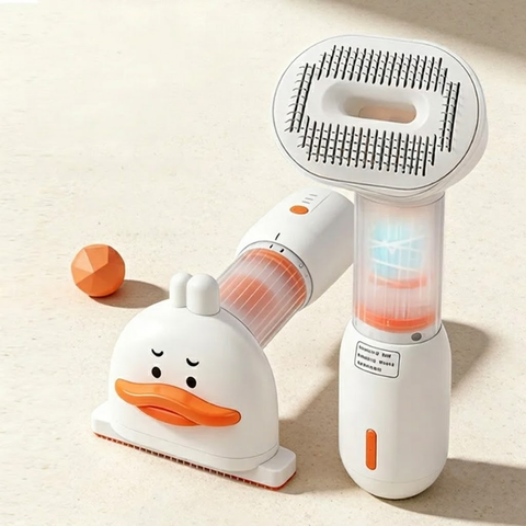 4-in-1 Pet Hair Vacuum Comb, Rechargeable De-shedding Tool with Interchangeable Heads, Duck-Shape Design for Cats & Dogs — Traps Loose Fur, Cleans Sofas and Crevices, Cordless and Lightweight Grooming Kit (White) In Australia - Darrahopens