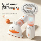 4-in-1 Pet Hair Vacuum Comb, Rechargeable De-shedding Tool with Interchangeable Heads, Duck-Shape Design for Cats & Dogs — Traps Loose Fur, Cleans Sofas and Crevices, Cordless and Lightweight Grooming Kit (White)