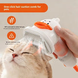 4-in-1 Pet Hair Vacuum Comb, Rechargeable De-shedding Tool with Interchangeable Heads, Duck-Shape Design for Cats & Dogs — Traps Loose Fur, Cleans Sofas and Crevices, Cordless and Lightweight Grooming Kit (White)