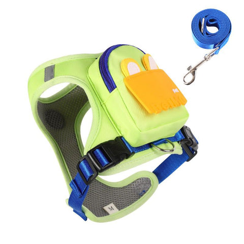 Stylish Color-Block Dog Backpack Harness with Built-in Poop Bag Dispenser – No-Pull Vest Design, Breathable Mesh Interior, and Matching 1.5m Leash for Fun-Filled Daily Walks and Outdoor Mini Adventures (L, Green) In Australia - Darrahopens