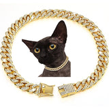 Sparkling Diamond-Studded Cuban Chain Pet Collar – Hip-Hop Bling Necklace for Cats and Small Dogs, Adjustable Fit, Gold, Silver, Rose Gold, or Pink Crystal Accents, Bold Fashion Statement for Your Furry Trendsetter (RoseGold, 60cm（24in）)