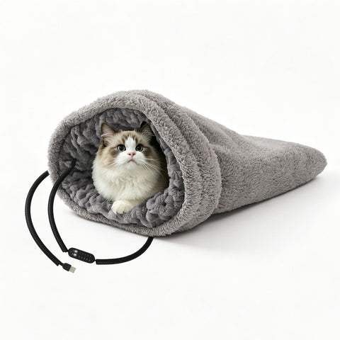 Heated Pet Bed with USB Power, Foldable Cat Dog Sleeping Bag with Soft Fleece, Adjustable Temperature Control and Timer, Ideal for Travel and Home Use (Grey) In Australia - Darrahopens