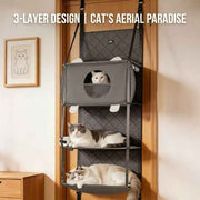 Darrahopens Pet Care > Cat Supplies > Cat Furniture Space-Saving Door Hanging Cat Shelves with Cozy Enclosed Condo and Open Lounging Platforms, a Four-Tier Vertical Climbing Haven for Multi-Cat Households to Rest, Play, and Watch the World from Above (Grey) In Australia - Darrahopens