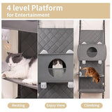Space-Saving Door Hanging Cat Shelves with Cozy Enclosed Condo and Open Lounging Platforms, a Four-Tier Vertical Climbing Haven for Multi-Cat Households to Rest, Play, and Watch the World from Above (Grey)