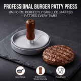 Professional 4.6-inch aluminum burger patty maker with ergonomic wooden handle, non-stick burger patty maker, suitable for grilling, heavy-duty manual patty press, suitable for beef, poultry and veggie burgers, easy-to-clean outdoor grill pan.