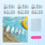 Blue seaside false nails, decorated false nails, seashell nail art, starfish nails, ocean-inspired nails, coastal nail designs, beach themed nails, Australian nail art