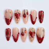 press-on nails, cherry design nails, heart design nails, embellished nails, high-quality press-on nails, easy-to-apply nails, Australian fashion nails, trendy nail art