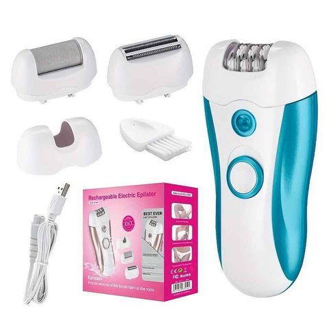 4-in-1 women's hair removal, electric epilator, shaver, foot file, trimmer, USB rechargeable, IPX6 waterproof, body grooming, Australian women - Sky Blue - Size L In Australia - Darrahopens
