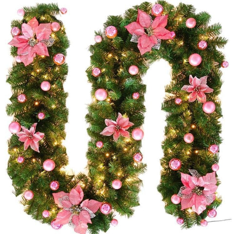 Christmas Garland 2 Piece Set 2.7m Garland Garland With Lights Christmas Home - Pink - Size 270cm In Australia - Darrahopens