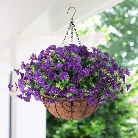 Artificial Petunia Hanging Flower Arrangement Red White Blue Flowers Outdoor - Multi-color - Size 10 In Australia - Darrahopens