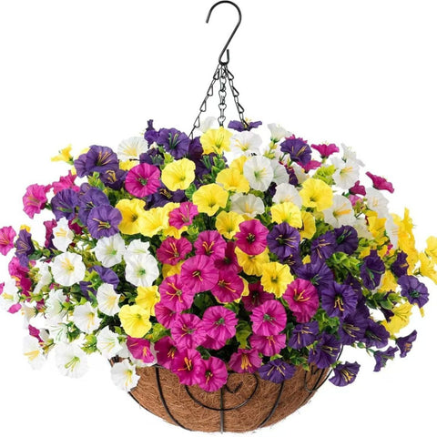Artificial Petunia Hanging Flower Arrangement Red White Blue Flowers Outdoor - Multi-color - Size 11 In Australia - Darrahopens
