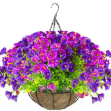 Artificial Petunia Hanging Flower Arrangement Red White Blue Flowers Outdoor - Multi-color - Size 12