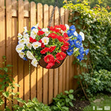 Artificial Petunia Hanging Flower Arrangement Red White Blue Flowers Outdoor - Multi-color - Size 12 In Australia - Darrahopens