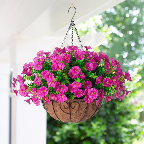 Artificial Petunia Hanging Flower Arrangement Red White Blue Flowers Outdoor - Multi-color - Size 9 In Australia - Darrahopens