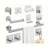 Silver Gray Bathroom Shower Accessories 11-Piece Set Towel Bars Hooks Soap Dishes Bathroom