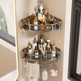 Gray Shower Caddy Corner Caddy 2-Tier Hooks Rod Bathroom Storage Shower Organizer