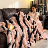 Class A Rabbit Fur Blanket Thickened Blanket Warm Blanket Home Decor Blanket - Pink - Size L  220-240cm