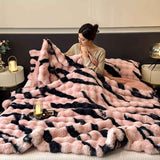 Class A Rabbit Fur Blanket Thickened Blanket Warm Blanket Home Decor Blanket - Pink - Size M  200-230cm