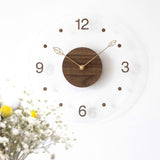 Brown Black Modern Wall Clock Transparent Clock Wooden Centre Clock Leaf Hands Clock