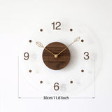 Brown Black Modern Wall Clock Transparent Clock Wooden Centre Clock Leaf Hands Clock