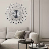 Silver Black Silver Wall Clock Sunburst Wall Clock Home Decor Clock Modern Wall Clock