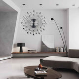 Silver Black Silver Wall Clock Sunburst Wall Clock Home Decor Clock Modern Wall Clock