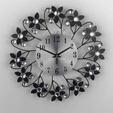 Black Blue Floral Wall Clock Crystal Wall Clock Silent Wall Clock Home Decor Clock Elegant