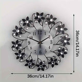 Black Blue Floral Wall Clock Crystal Wall Clock Silent Wall Clock Home Decor Clock Elegant