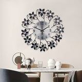 Black Blue Floral Wall Clock Crystal Wall Clock Silent Wall Clock Home Decor Clock Elegant