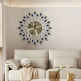 Blue Silver Peacock Wall Clock Crystal Wall Clock Home Decor Clock Large Wall Clock