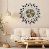 Blue Silver Peacock Wall Clock Crystal Wall Clock Home Decor Clock Large Wall Clock