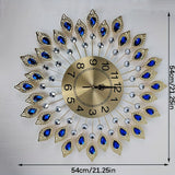 Blue Silver Peacock Wall Clock Crystal Wall Clock Home Decor Clock Large Wall Clock