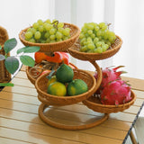 Hand-Woven Fruit Basket Multi-Layer Snack Tray Imitation Rattan Storage Kitchen - Stripe - Size L In Australia - Darrahopens