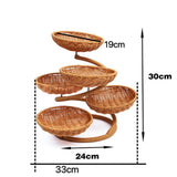 Hand-Woven Fruit Basket Multi-Layer Snack Tray Imitation Rattan Storage Kitchen - Stripe - Size L