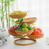Hand-Woven Fruit Basket Multi-Layer Snack Tray Imitation Rattan Storage Kitchen - Stripe - Size L