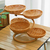 Hand-Woven Fruit Basket Multi-Layer Snack Tray Imitation Rattan Storage Kitchen - Stripe - Size L