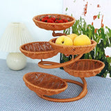 Hand-Woven Fruit Basket Multi-Layer Snack Tray Imitation Rattan Storage Kitchen - Stripe - Size L