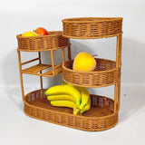 Imitation Rattan Fruit Basket Multi-Layer Fruit Basket Snack Storage Candy - Light Brown - Size L