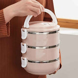 Pink Silver insulated lunch box, three-tier lunch box, lunch container, food storage, hot and cold lunch box, meal prep container, portable lunch box, lunch for work, lunch for school