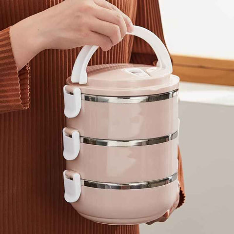 Pink Silver insulated lunch box, three-tier lunch box, lunch container, food storage, hot and cold lunch box, meal prep container, portable lunch box, lunch for work, lunch for school