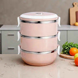 Pink Silver insulated lunch box, three-tier lunch box, lunch container, food storage, hot and cold lunch box, meal prep container, portable lunch box, lunch for work, lunch for school