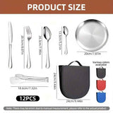 Silver Black Yellow stainless steel cutlery set, 12 piece cutlery, picnic cutlery set, camping utensils, outdoor dining set, cutlery with carrying bag, portable cutlery, BBQ utensil set, Australian dining, mirror finish cutlery