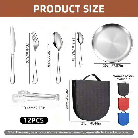 Silver Black Yellow stainless steel cutlery set, 12 piece cutlery, picnic cutlery set, camping utensils, outdoor dining set, cutlery with carrying bag, portable cutlery, BBQ utensil set, Australian dining, mirror finish cutlery