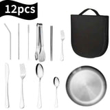 Silver Black Yellow stainless steel cutlery set, 12 piece cutlery, picnic cutlery set, camping utensils, outdoor dining set, cutlery with carrying bag, portable cutlery, BBQ utensil set, Australian dining, mirror finish cutlery